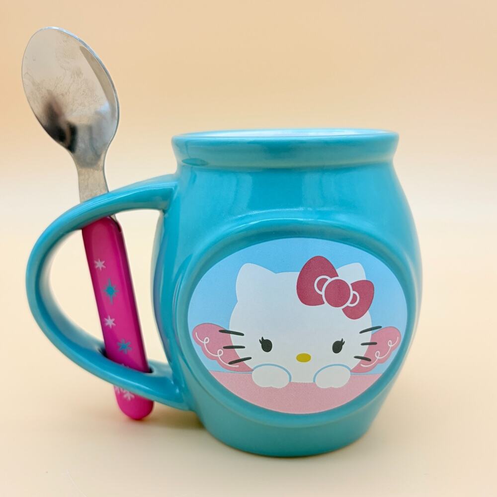 Hello Kitty Mug Spoon Set Sanrio Blue Ceramic Coffee Cup 2014 Frankford Candy